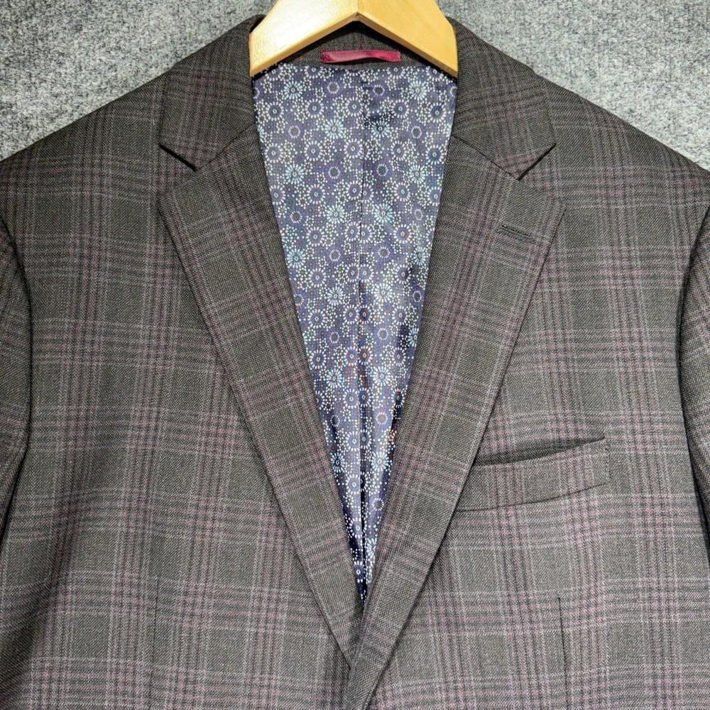 Johnston & Murphy Plaid Blazer Sport Coat Mens M Burgundy‎ 100% Wool 2-Button